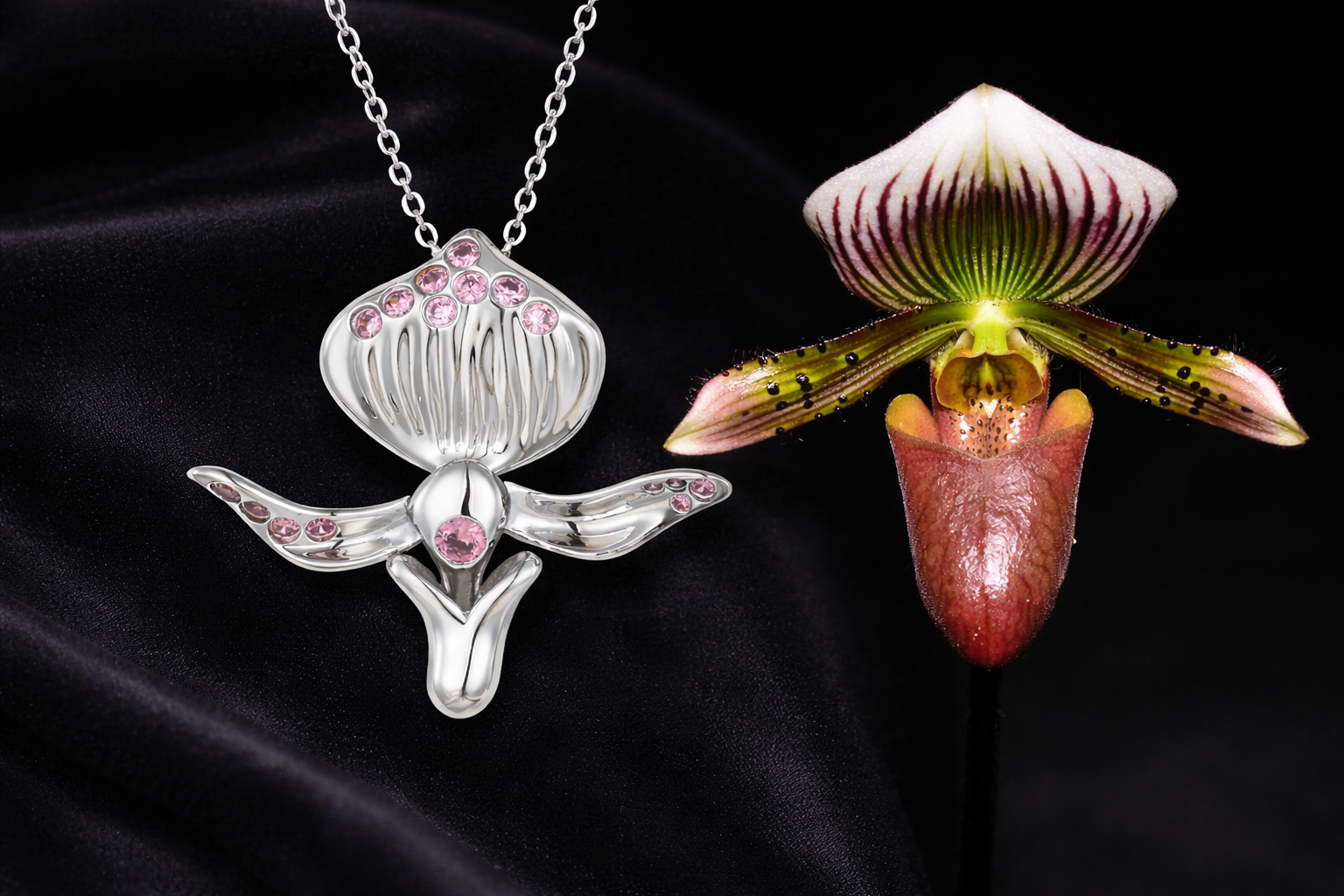 Paphiopedilum Barbatum Necklace (Sterling Silver) Secondary image