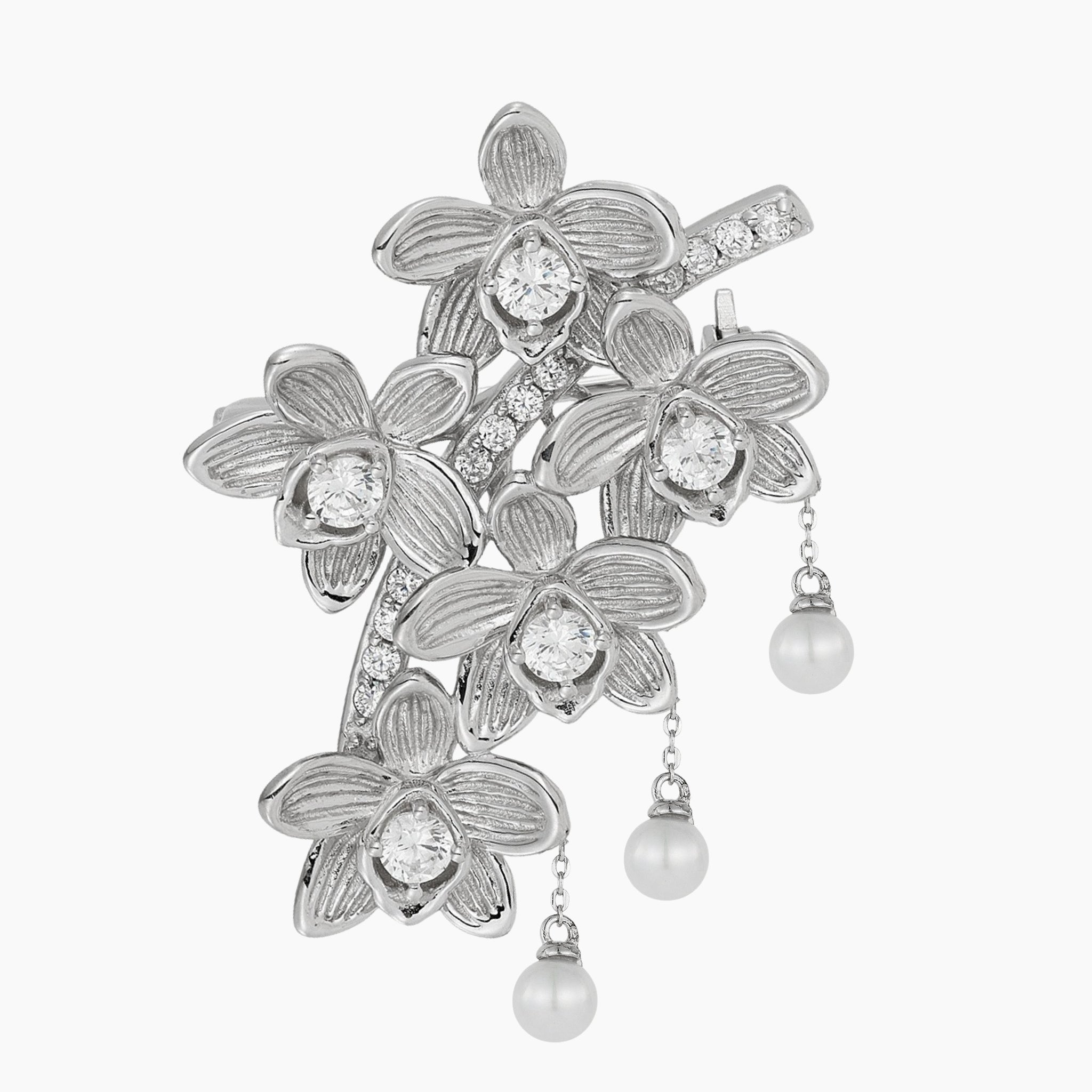 Chiloschista – Cascade de Perles Brooch (Sterling Silver) Main image
