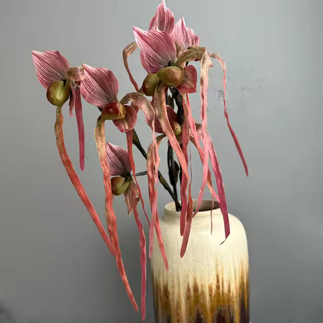 Artificial Real Touch Multifloral Paphiopedilum Orchid Stem (Handmade)