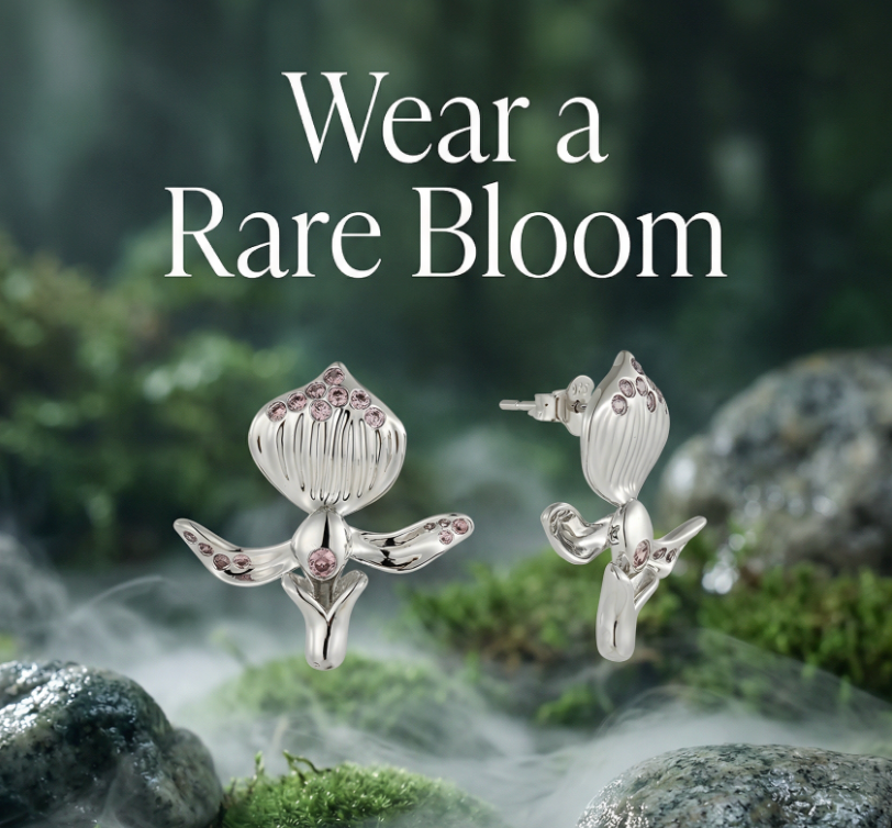 Paphiopedilum Barbatum Stud Earrings (Sterling Silver) Secondary image