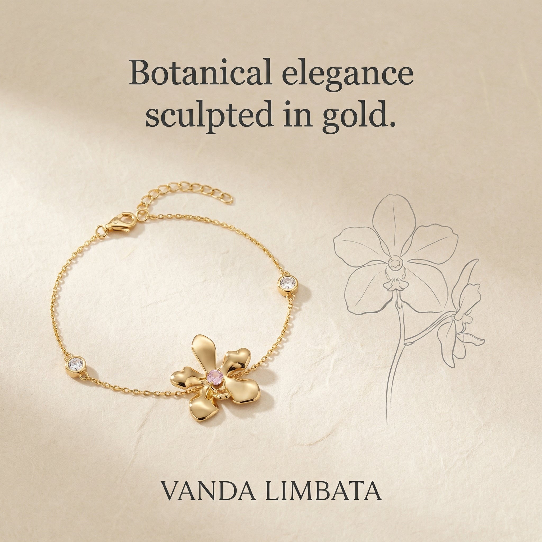 Vanda Limbata Flava Bracelet (Gold Vermeil)